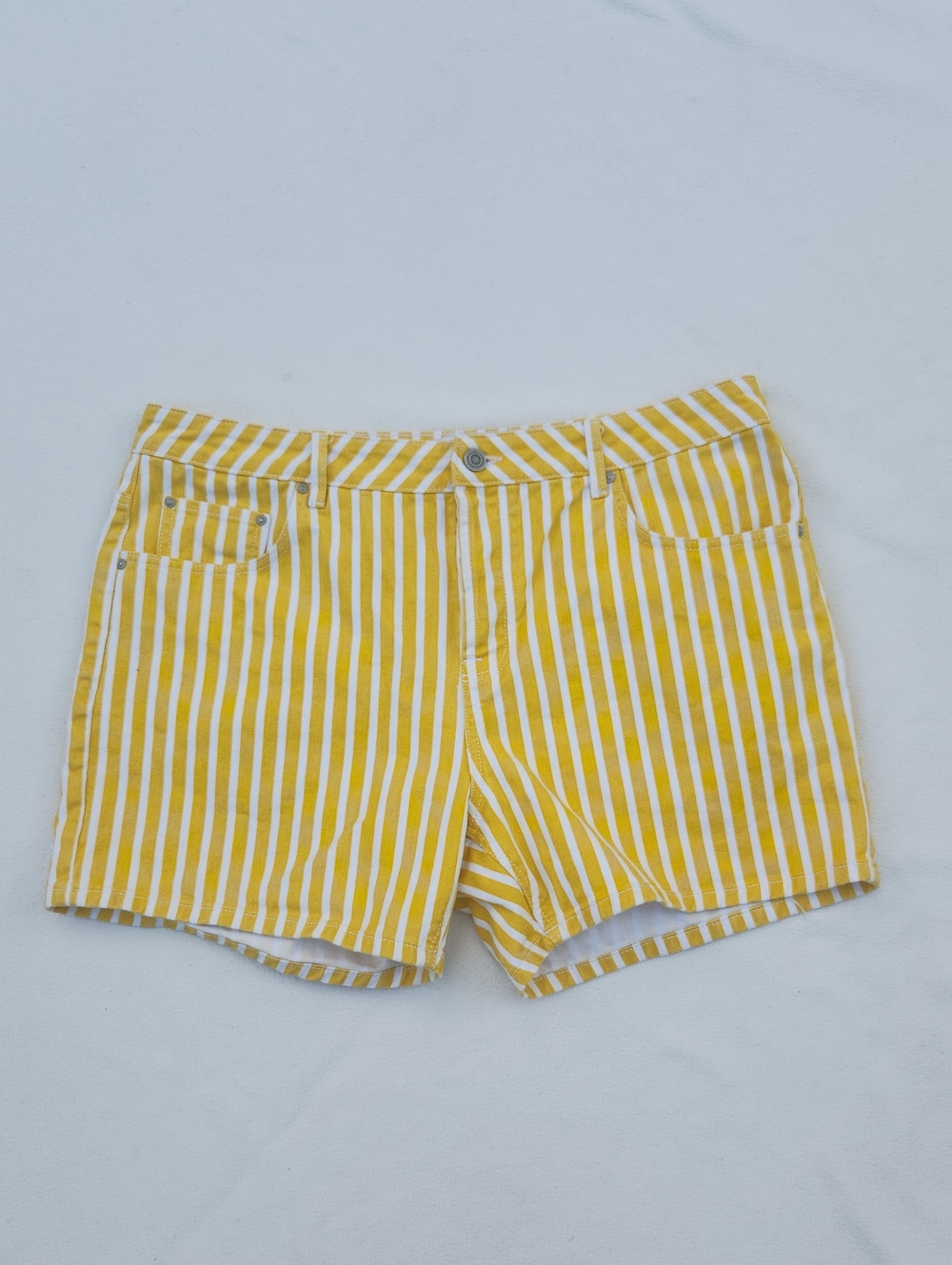 ​ASOS DESIGN Yellow & White Striped Denim Shorts - Button Fly (Size 38)